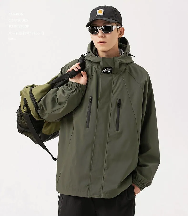 Stylish Hooded Raincoat with Elastic Hem for Men
