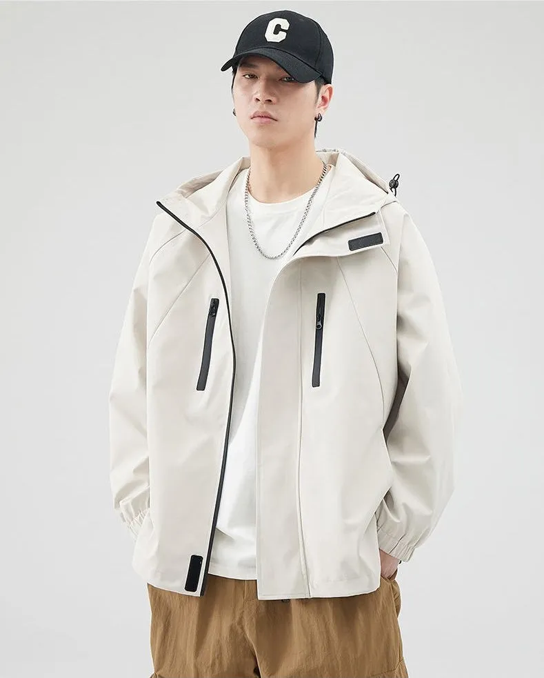 Stylish Hooded Raincoat with Elastic Hem for Men