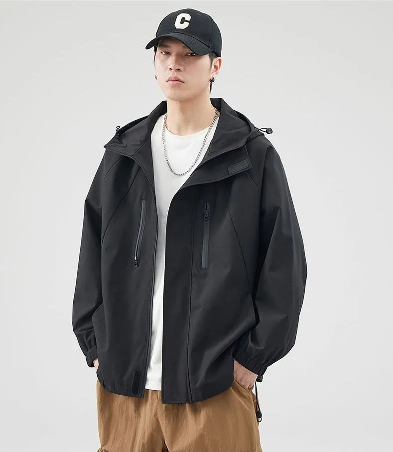 Stylish Hooded Raincoat with Elastic Hem for Men