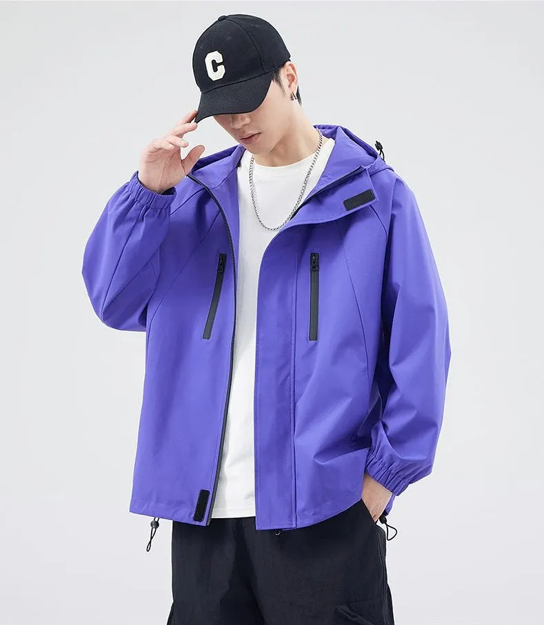 Stylish Hooded Raincoat with Elastic Hem for Men