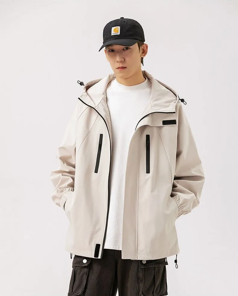Stylish Hooded Raincoat with Elastic Hem for Men