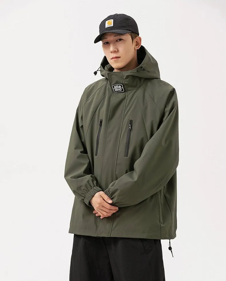 Stylish Hooded Raincoat with Elastic Hem for Men