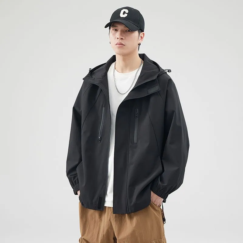 Stylish Hooded Raincoat with Elastic Hem for Men