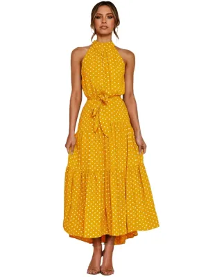 Summer Long Dress Polka Dot Casual Dresses Black Sexy Halter Strapless Sundress