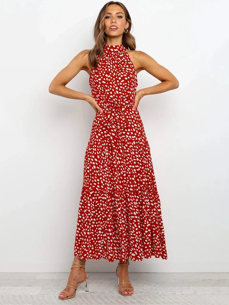 Summer Long Dress Polka Dot Casual Dresses Black Sexy Halter Strapless Sundress