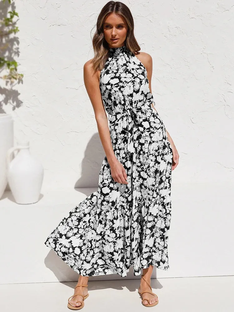 Summer Long Dress Polka Dot Casual Dresses Black Sexy Halter Strapless Sundress