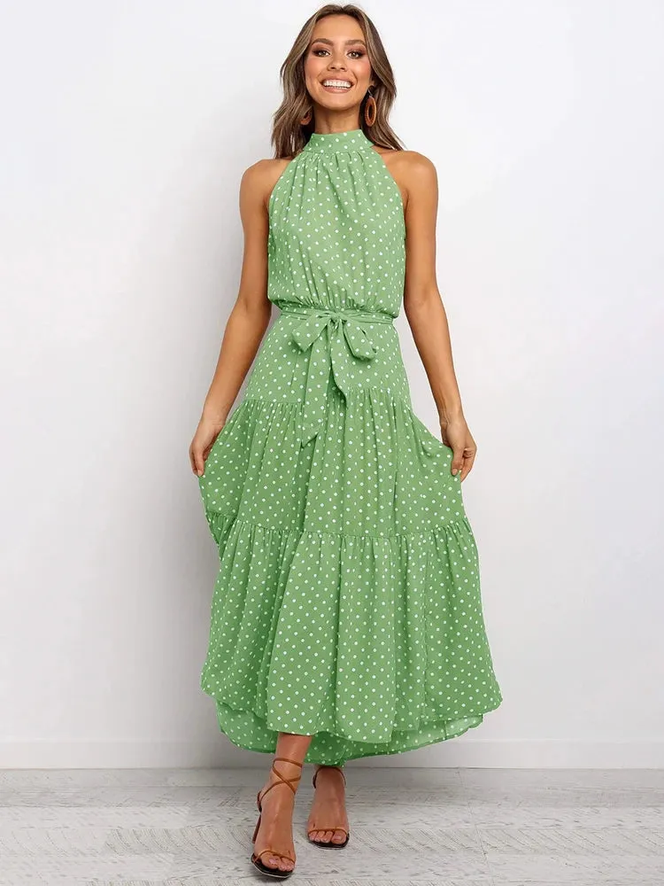 Summer Long Dress Polka Dot Casual Dresses Black Sexy Halter Strapless Sundress