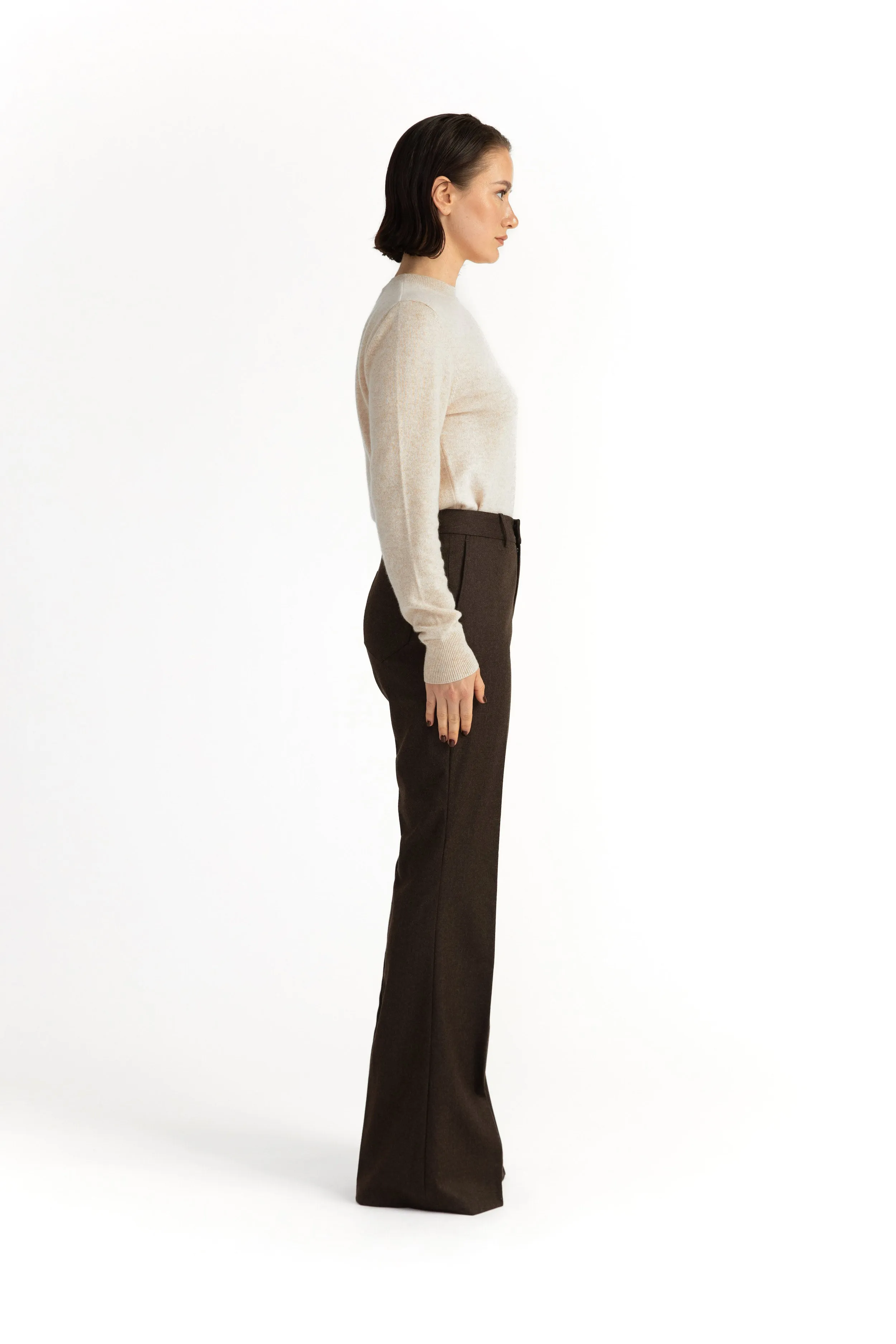 Sursee Trousers - Bell-bottom flared trousers in charcoal brown