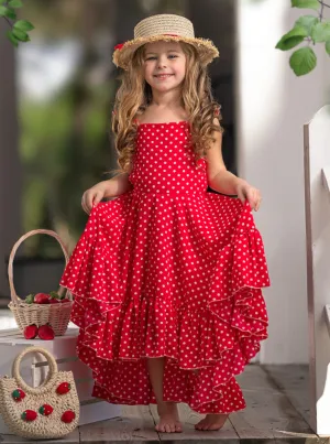 Sweet and Sassy Red Polka Dot Hi-Lo Ruffle Dress