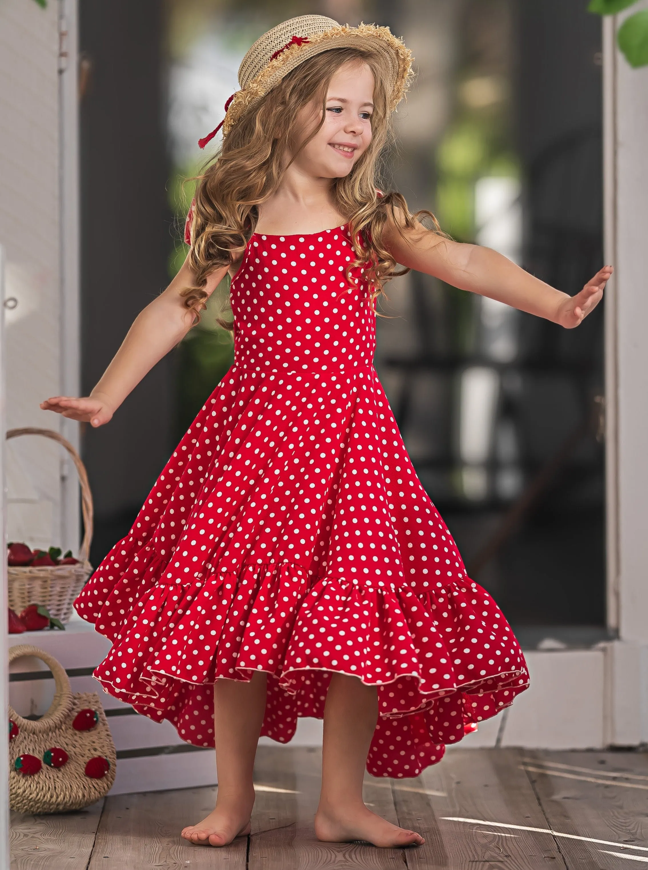 Sweet and Sassy Red Polka Dot Hi-Lo Ruffle Dress