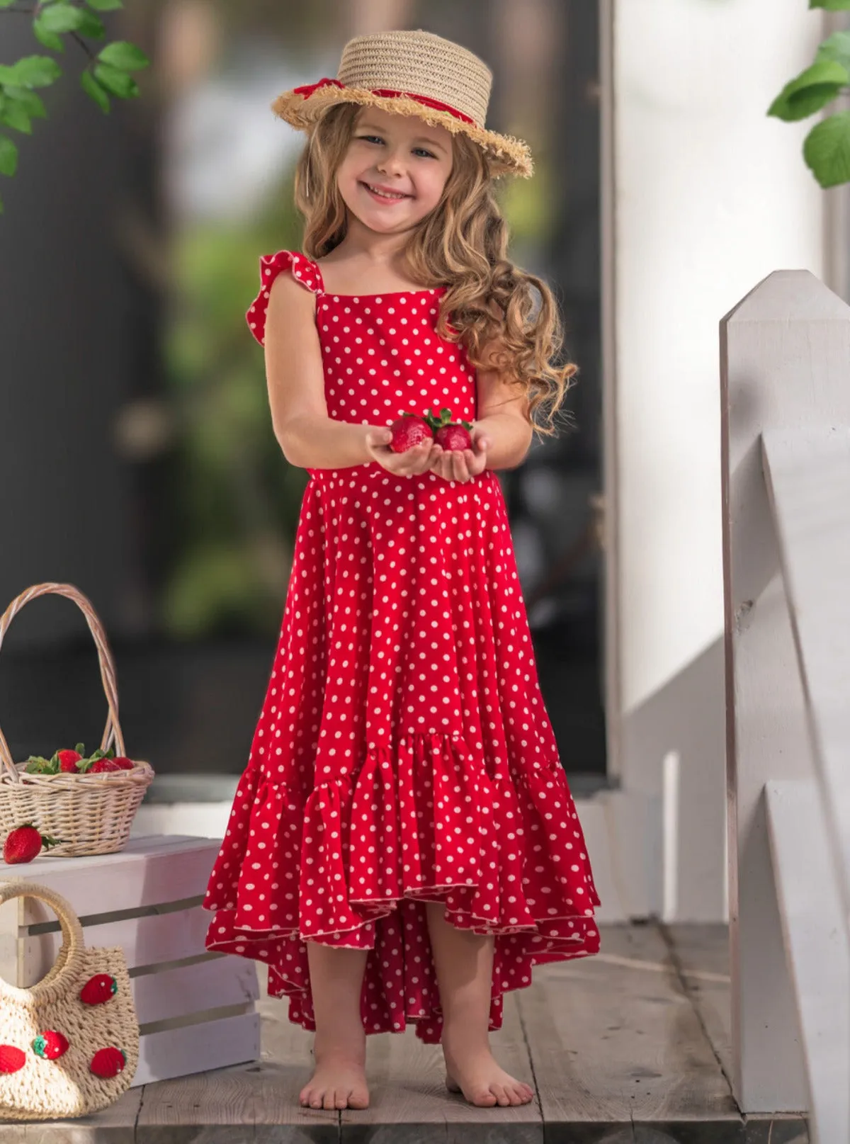 Sweet and Sassy Red Polka Dot Hi-Lo Ruffle Dress