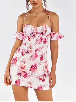 Sweet Floral Off-Shoulder Halter Dress