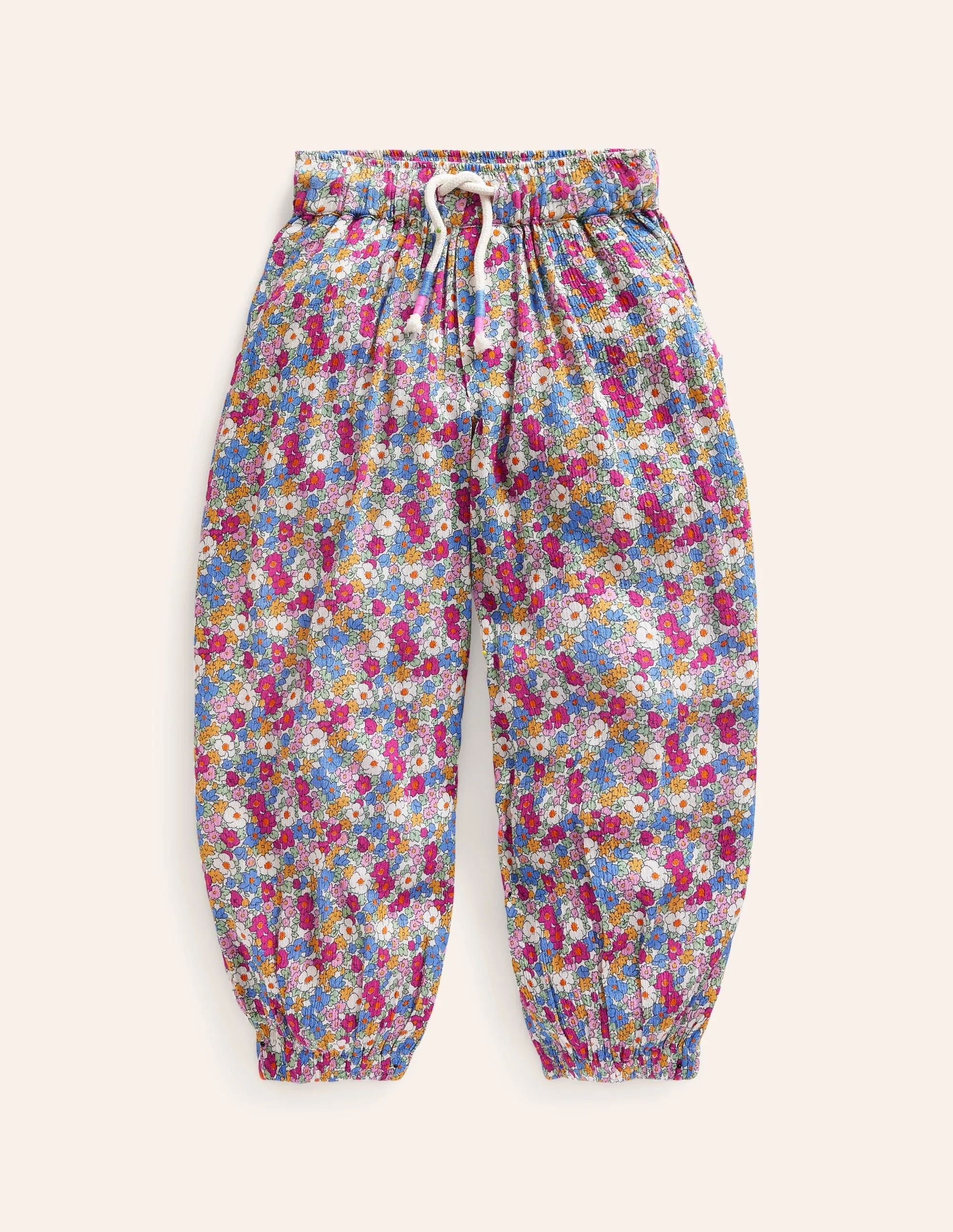 Tapered Holiday Trousers-Festival Pink Nautical Floral