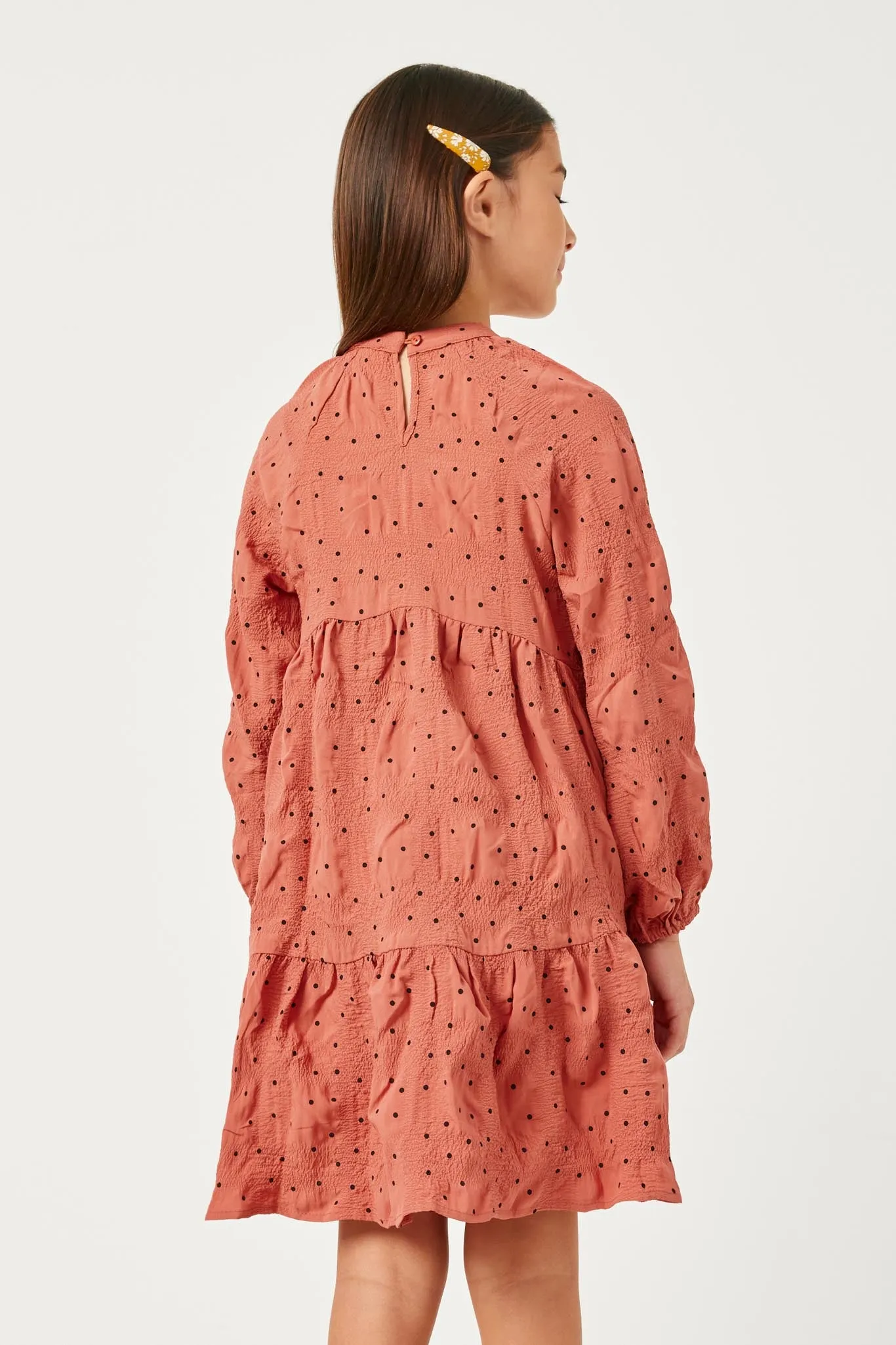 Textured Polka Dot Tassel Detail Dress
