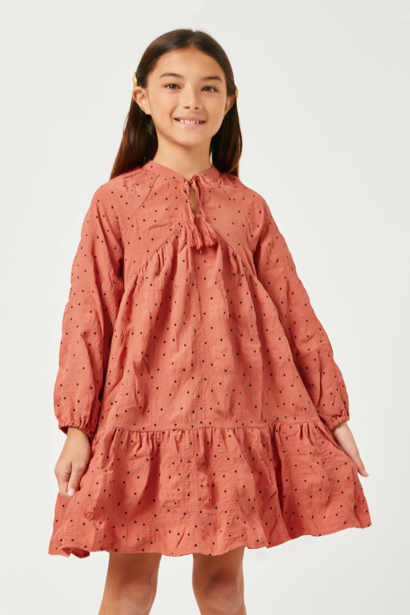 Textured Polka Dot Tassel Detail Dress