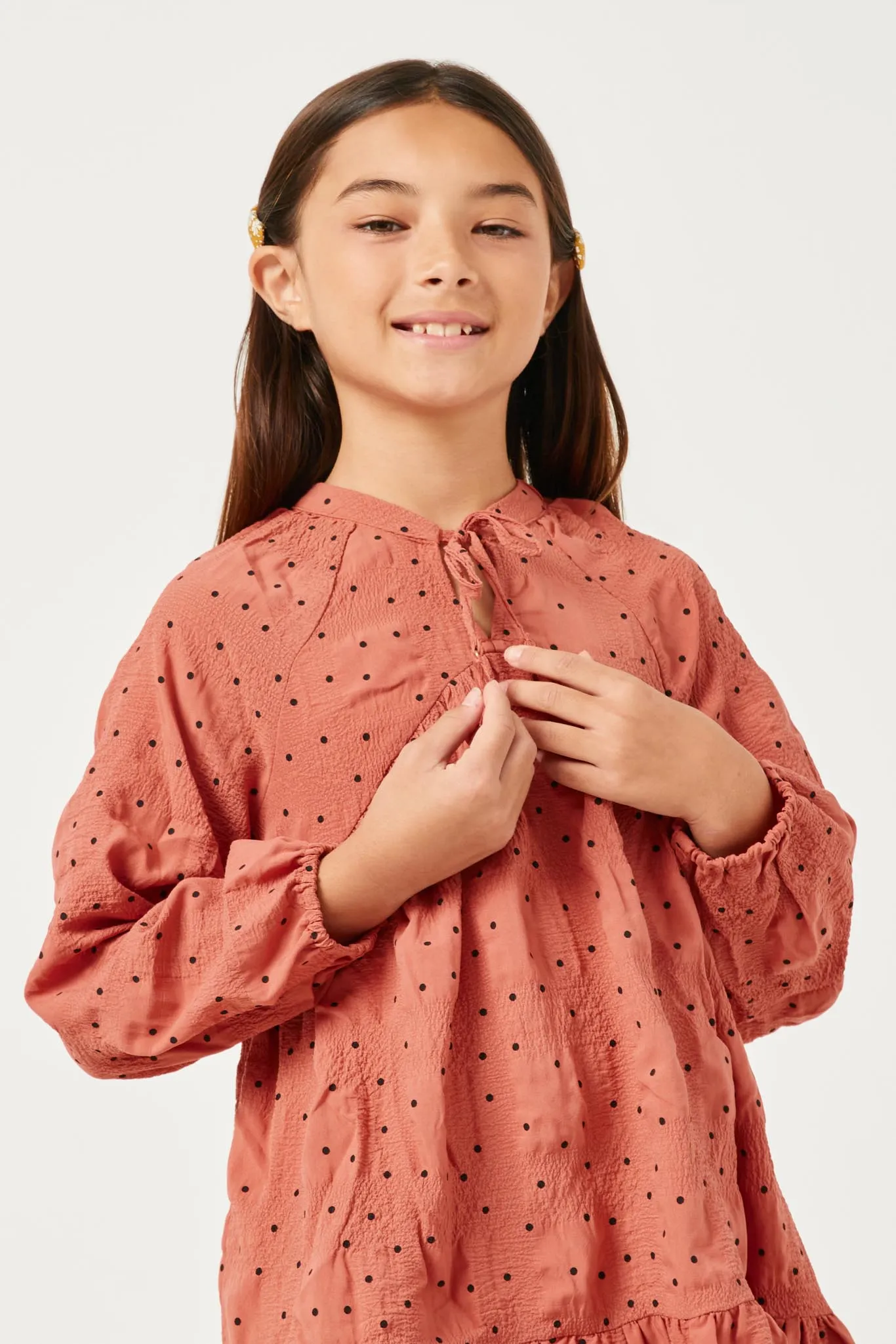 Textured Polka Dot Tassel Detail Dress