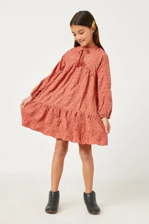 Textured Polka Dot Tassel Detail Dress