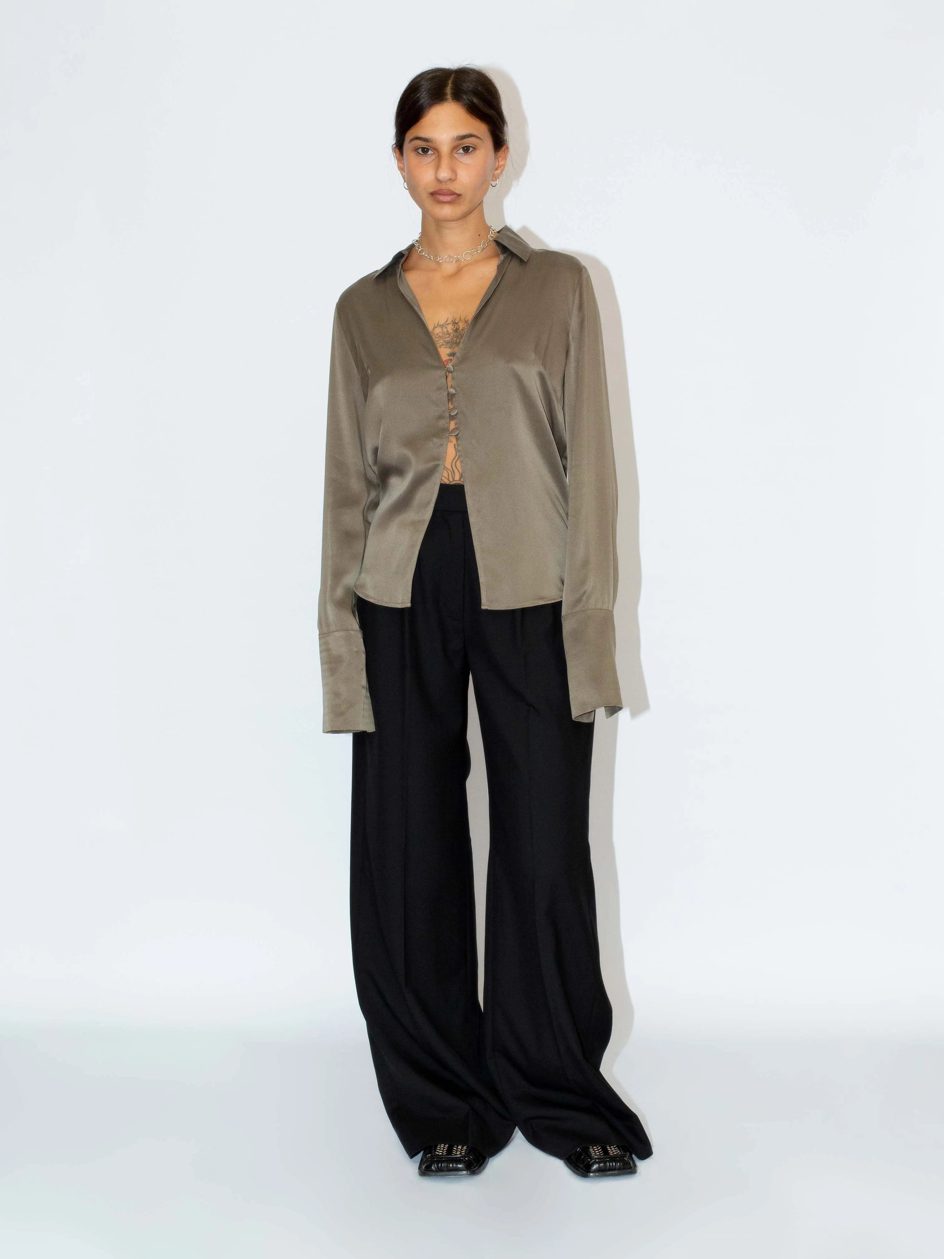 The Lair Apparel Drew Silk Button Up Biscuit