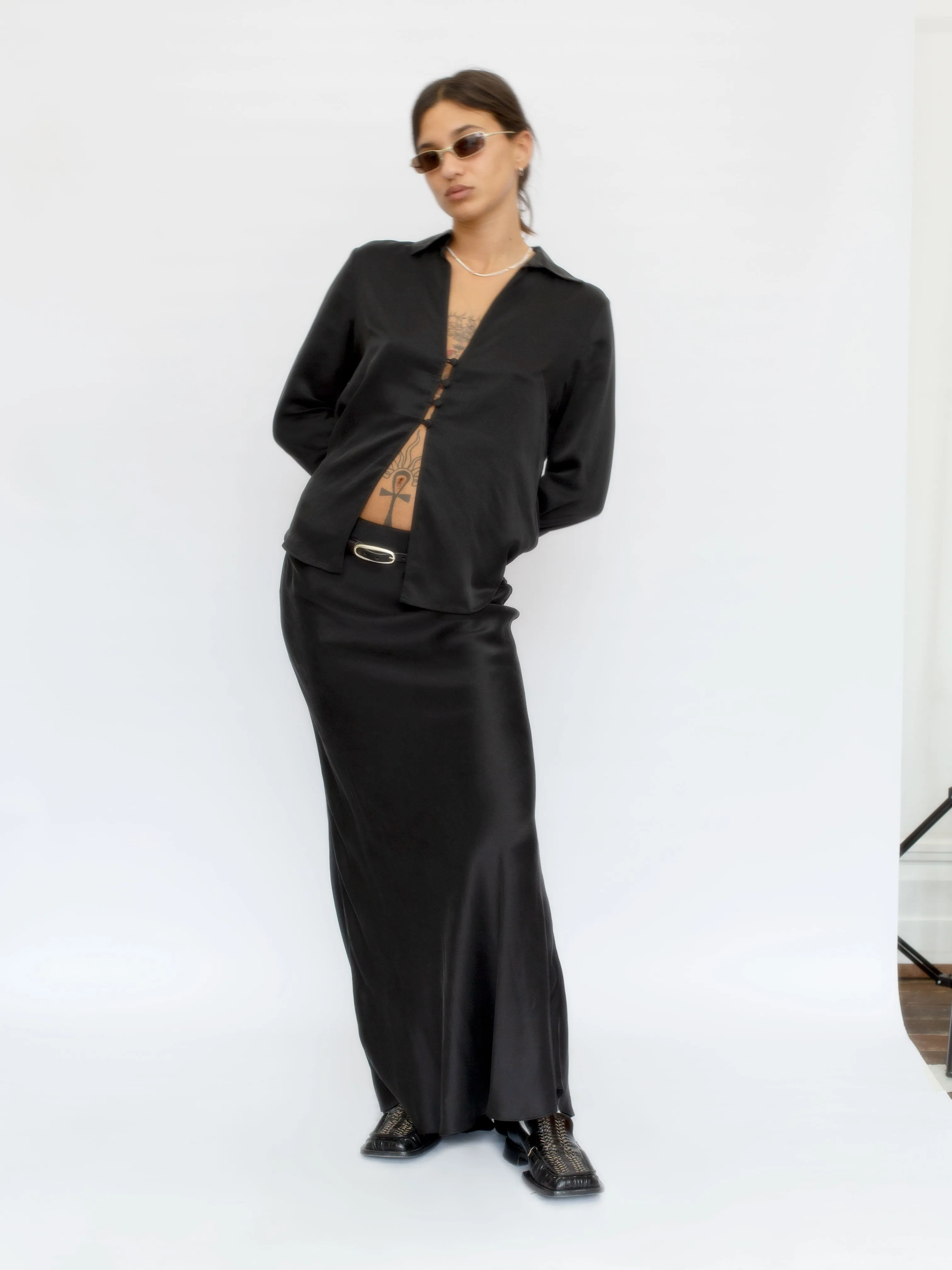 The Lair Apparel Drew Silk Button Up Black