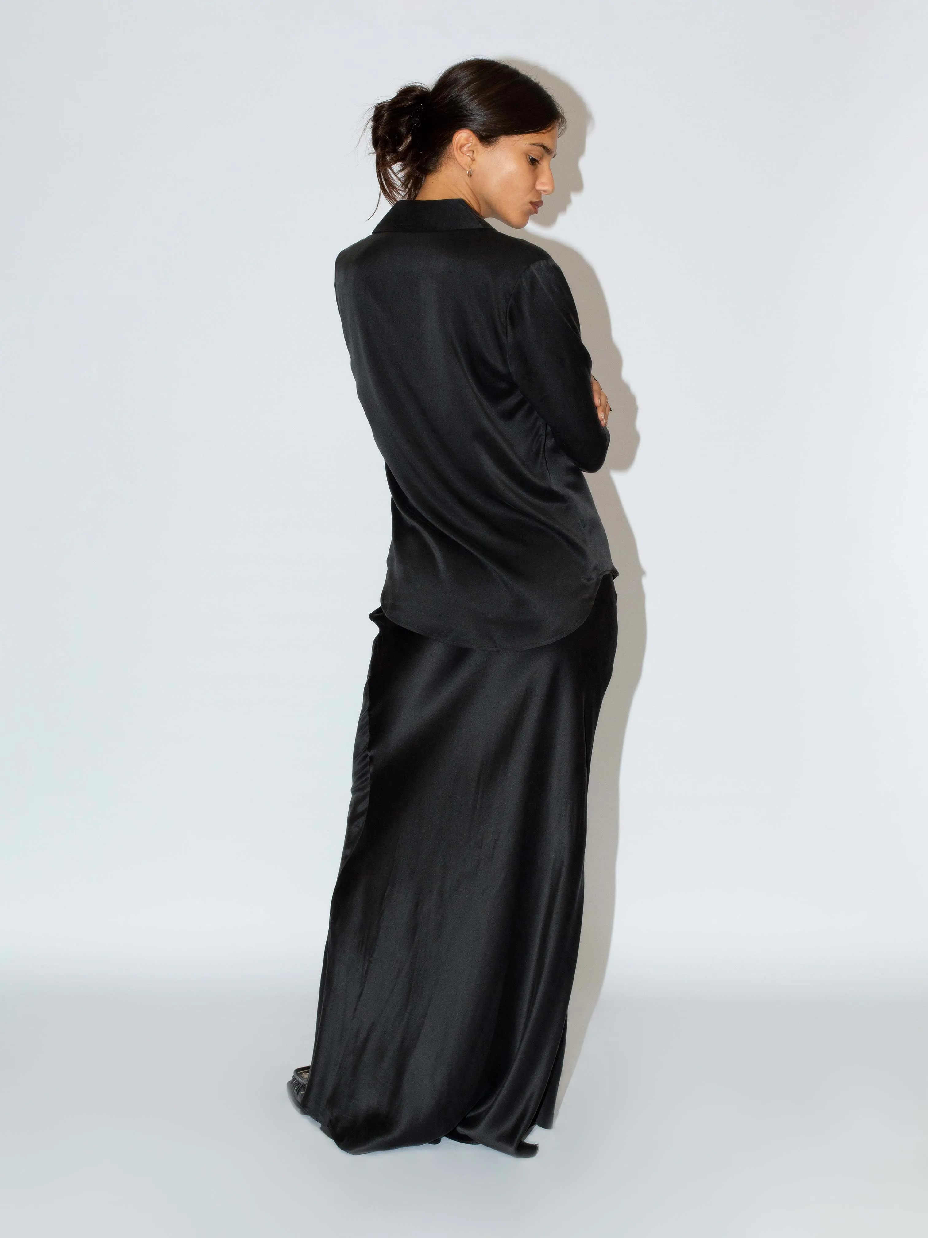 The Lair Apparel Drew Silk Button Up Black
