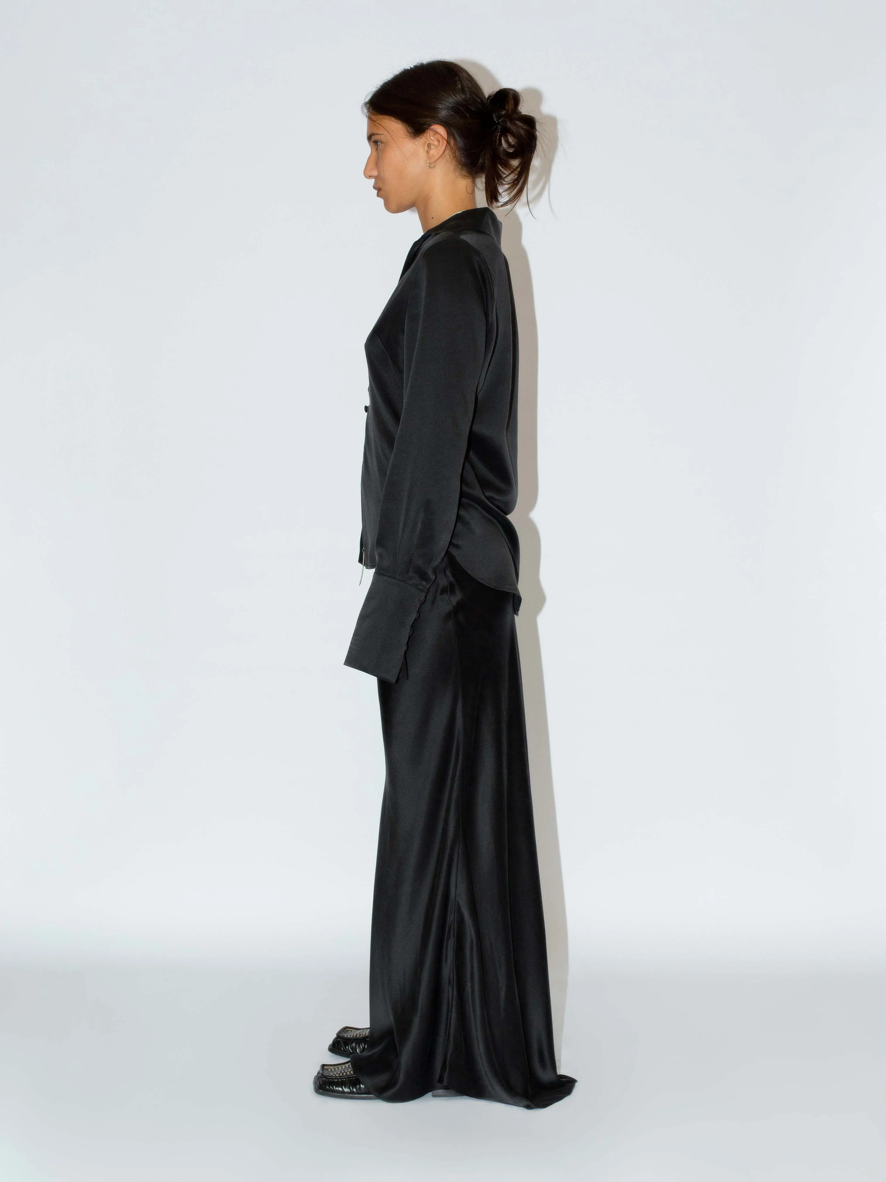 The Lair Apparel Drew Silk Button Up Black
