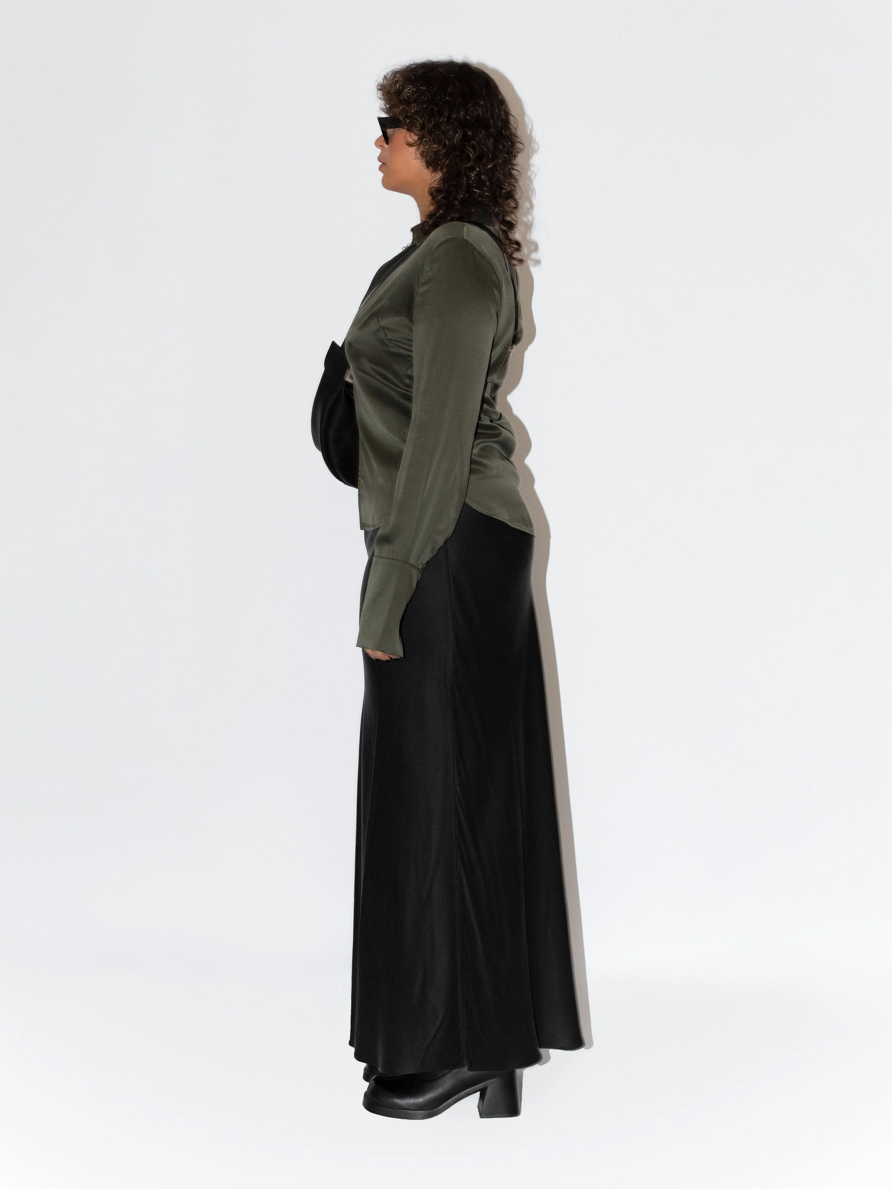 The Lair Apparel Drew Silk Button Up Military