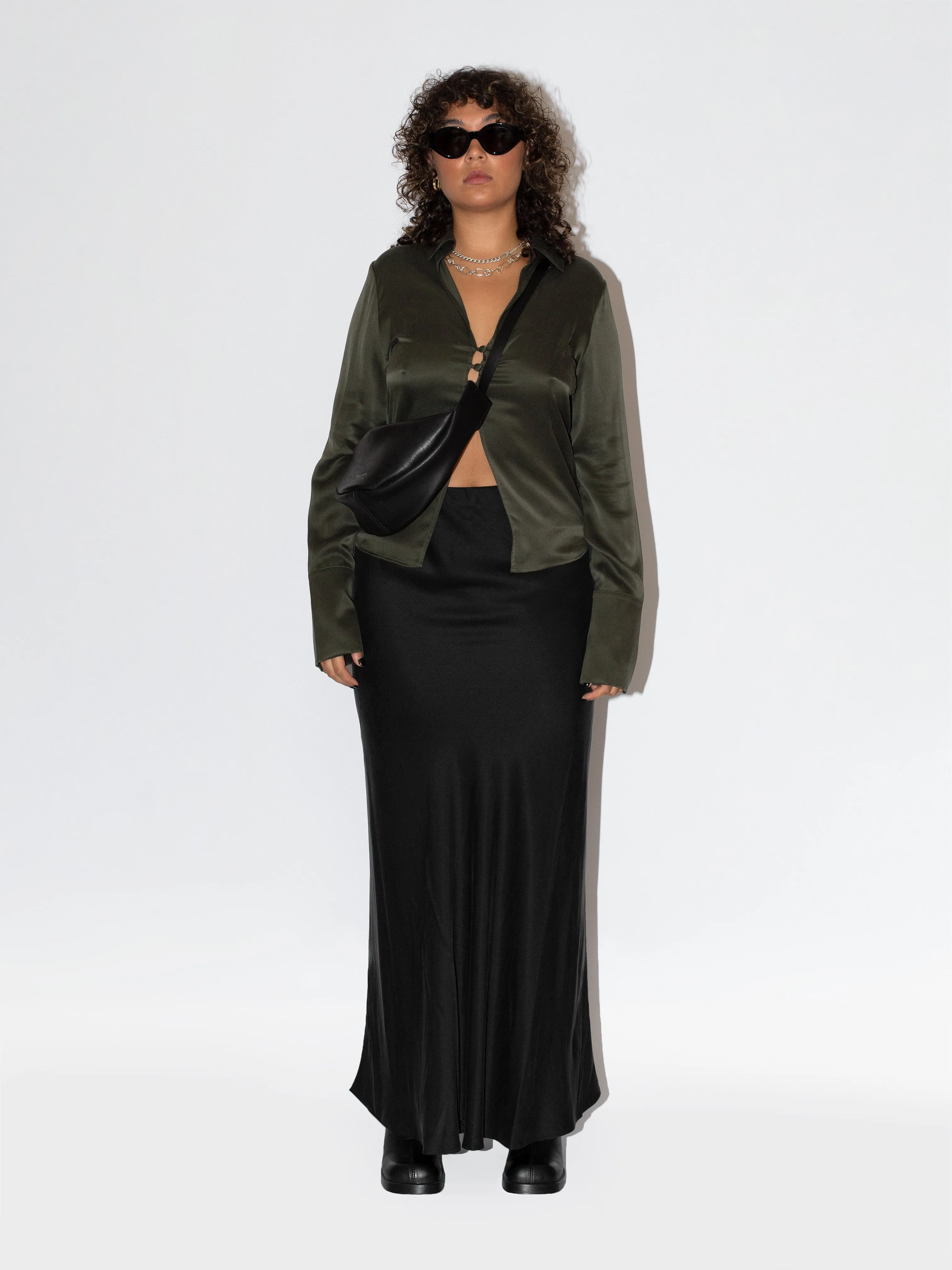 The Lair Apparel Drew Silk Button Up Military