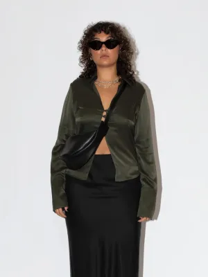 The Lair Apparel Drew Silk Button Up Military