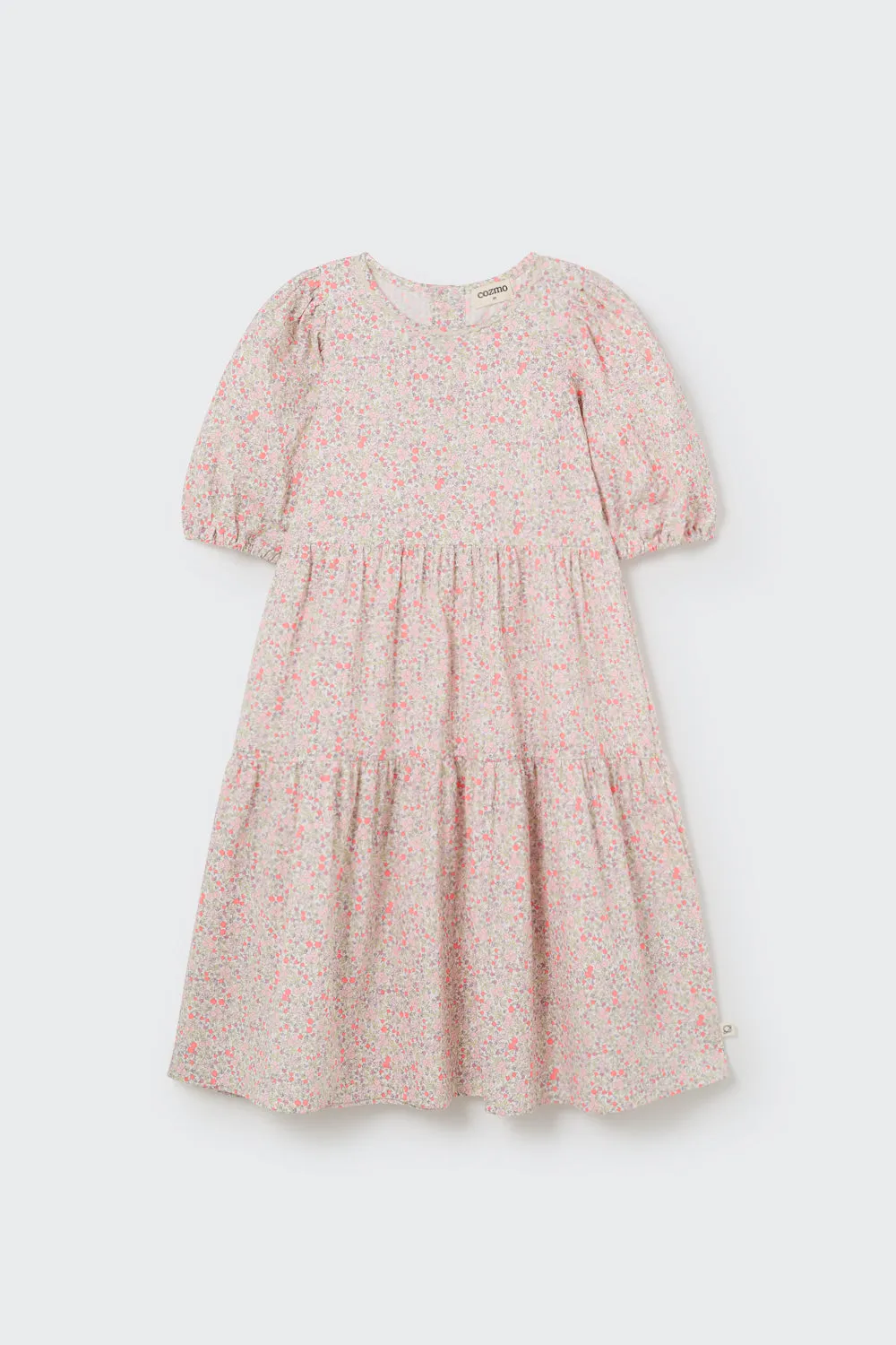 Tiered neon coral floral dress by Cozmo