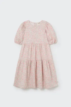 Tiered neon coral floral dress by Cozmo