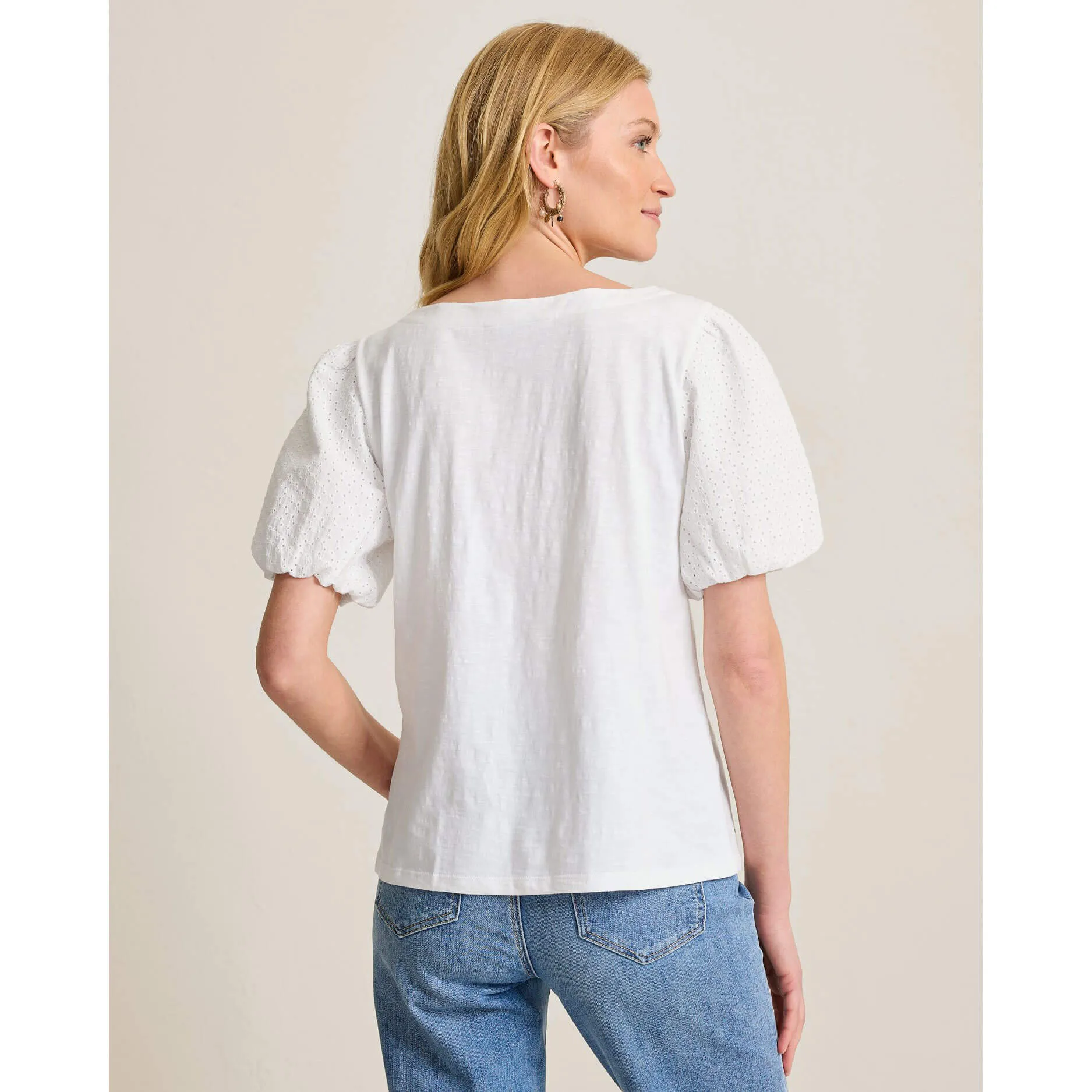 Tommy Bahama Women's Eyelet Puff Sleeve Lux T-Shirt - White