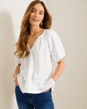 Tommy Bahama Women's Oceana Puff Short Sleeve Split Neck Top - White