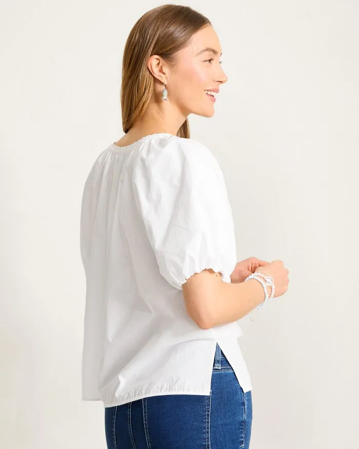Tommy Bahama Women's Oceana Puff Short Sleeve Split Neck Top - White