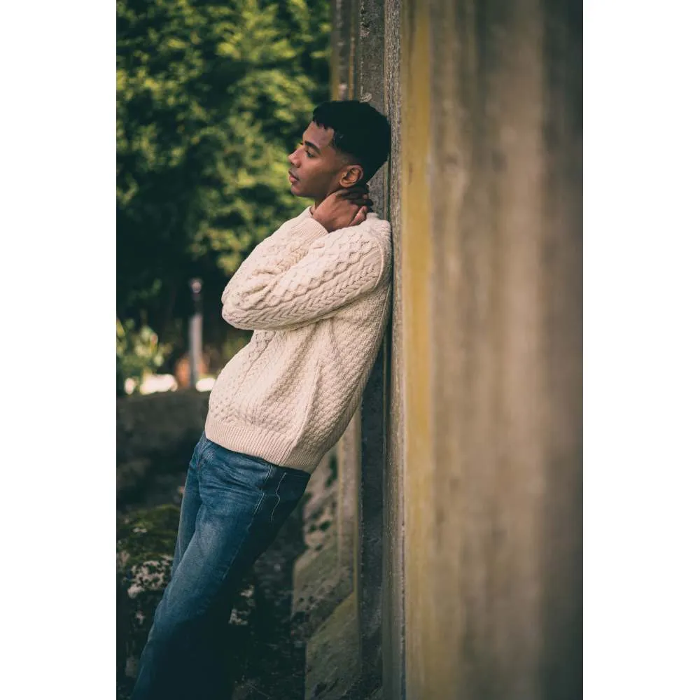Unisex Ecru Aran, In Superior High Altitude Merino Wool, Super Soft And Comfortable