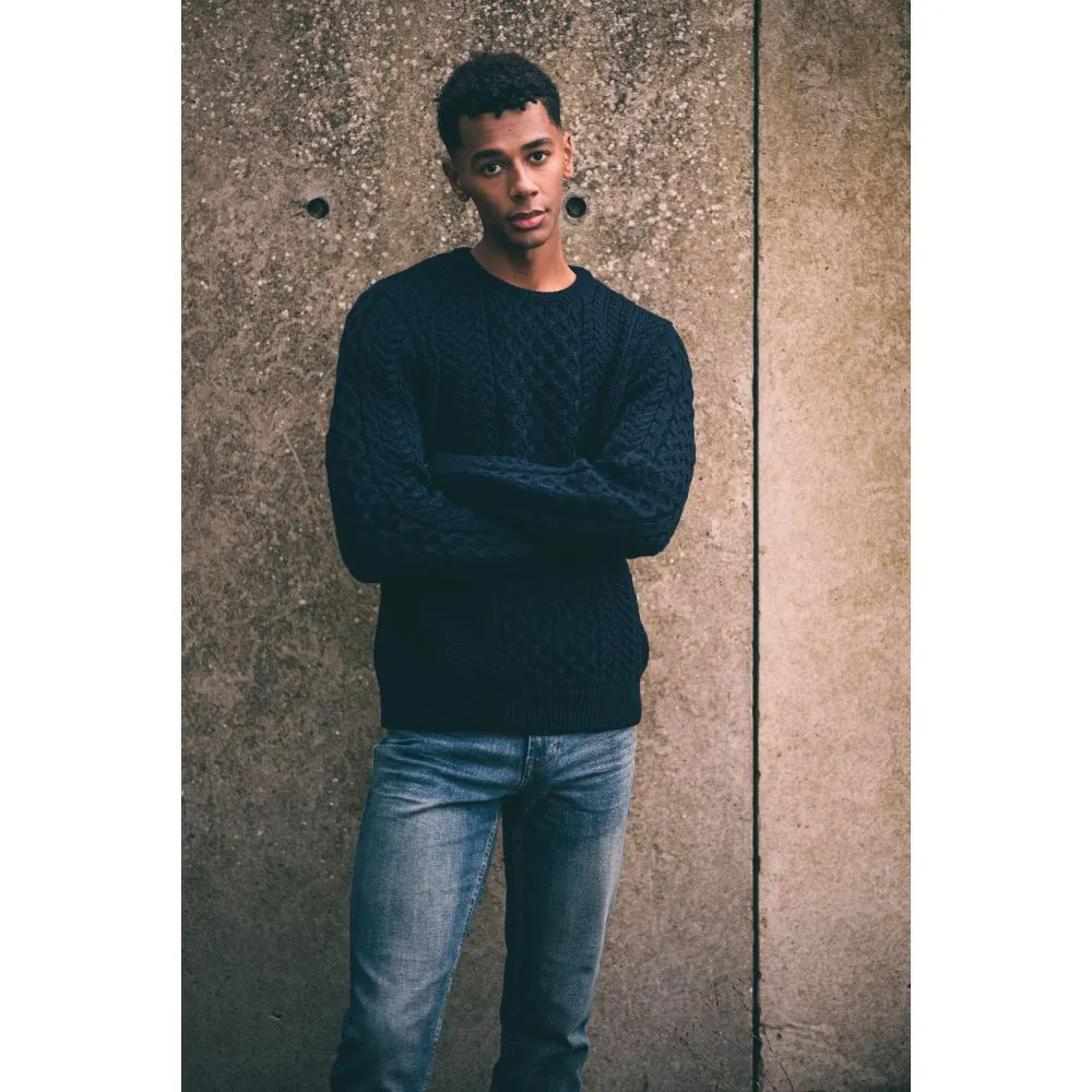 Unisex Navy Aran, In Superior High Altitude Merino Wool, Super Soft And Comfortable