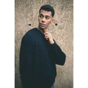 Unisex Navy Aran, In Superior High Altitude Merino Wool, Super Soft And Comfortable