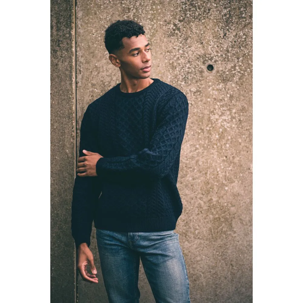 Unisex Navy Aran, In Superior High Altitude Merino Wool, Super Soft And Comfortable