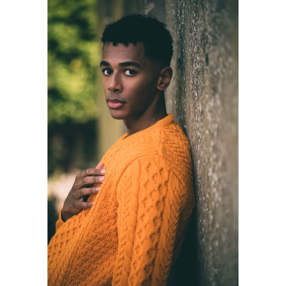 Unisex Orange Aran, In Superior High Altitude Merino Wool, Super Soft And Comfortable