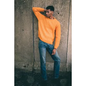 Unisex Orange Aran, In Superior High Altitude Merino Wool, Super Soft And Comfortable