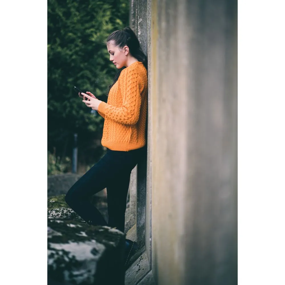 Unisex Orange Aran, In Superior High Altitude Merino Wool, Super Soft And Comfortable