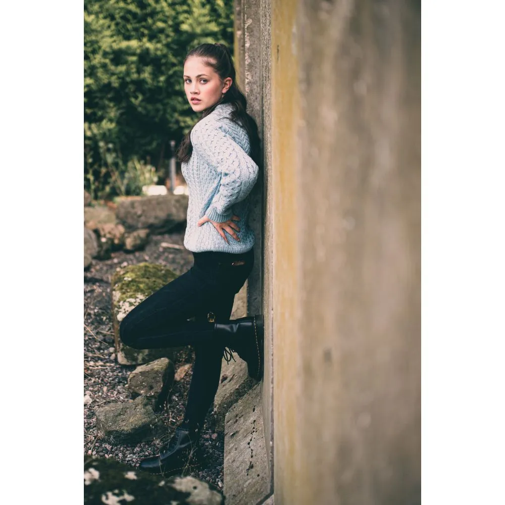 Unisex Sky Blue Aran, In Superior High Altitude Merino Wool, Super Soft And Comfortable