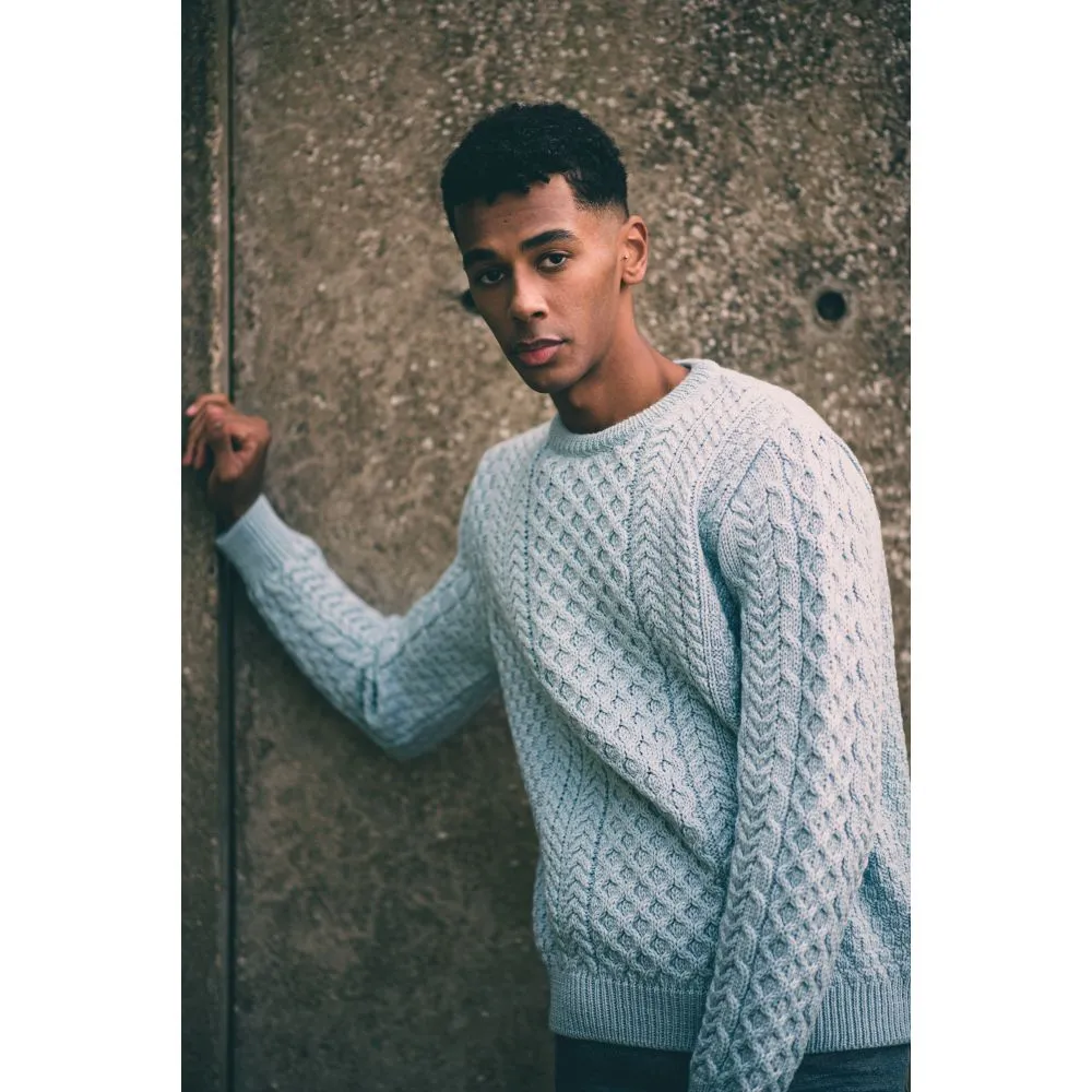 Unisex Sky Blue Aran, In Superior High Altitude Merino Wool, Super Soft And Comfortable