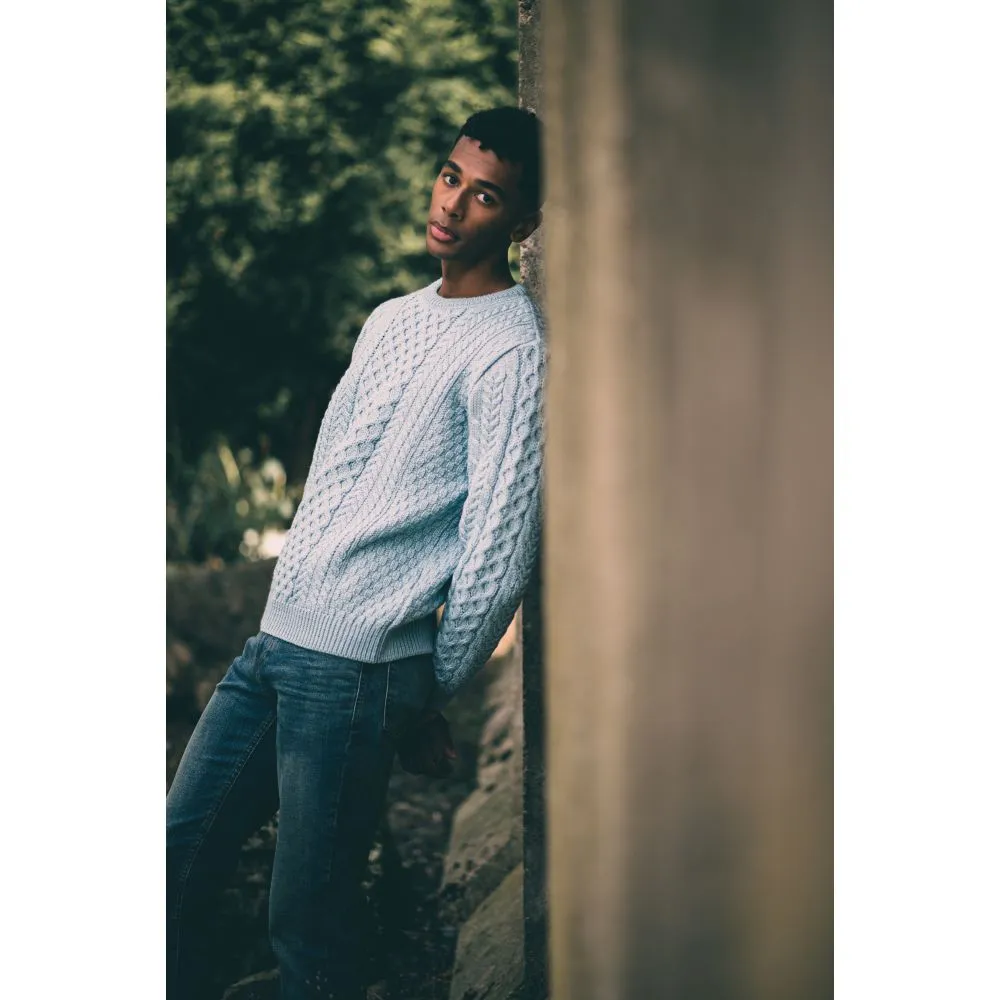 Unisex Sky Blue Aran, In Superior High Altitude Merino Wool, Super Soft And Comfortable