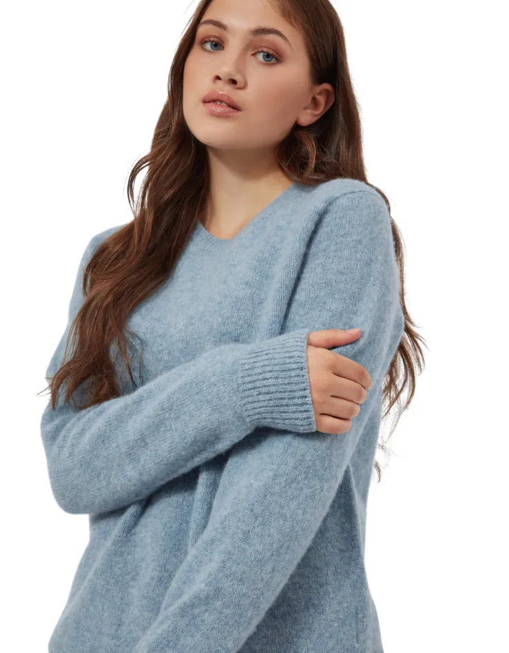 Unisex, Sky Blue Preppy Brushed Shetland Wool, Classic And Authentically British