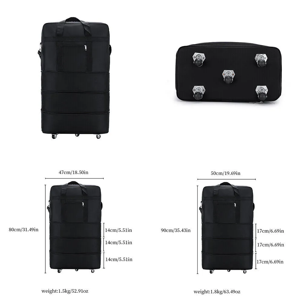 US 3-Layers Expandable Duffel Bag Suitcase Collapsible Rolling Wheeled Luggage