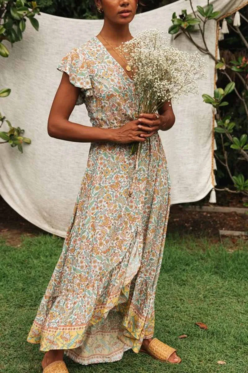 V-neck Lace Irregular Floral Dress