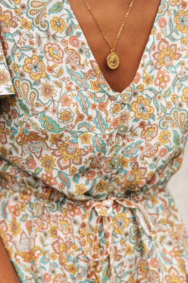 V-neck Lace Irregular Floral Dress