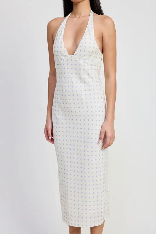 V NECK MAXI DRESS WITH NECK TIE