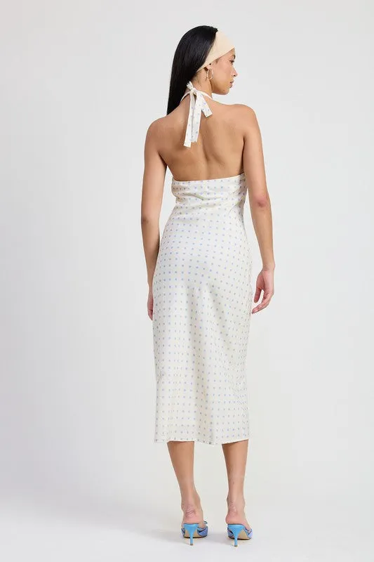 V NECK MAXI DRESS WITH NECK TIE