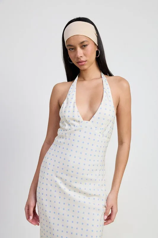 V NECK MAXI DRESS WITH NECK TIE